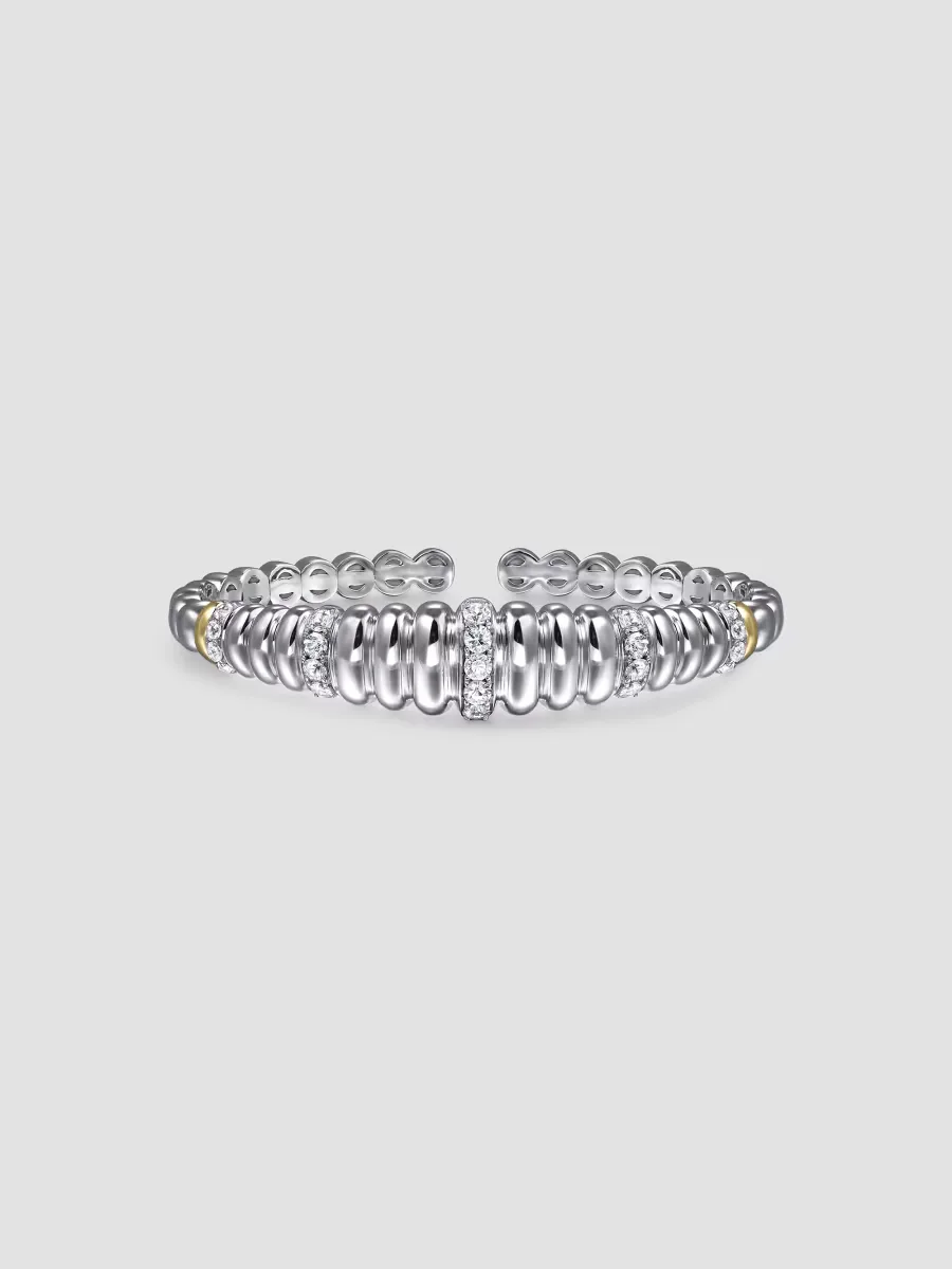Bujukan Sterling Silver, 14K Yellow Gold & White Sapphire Cuff by Gabriel