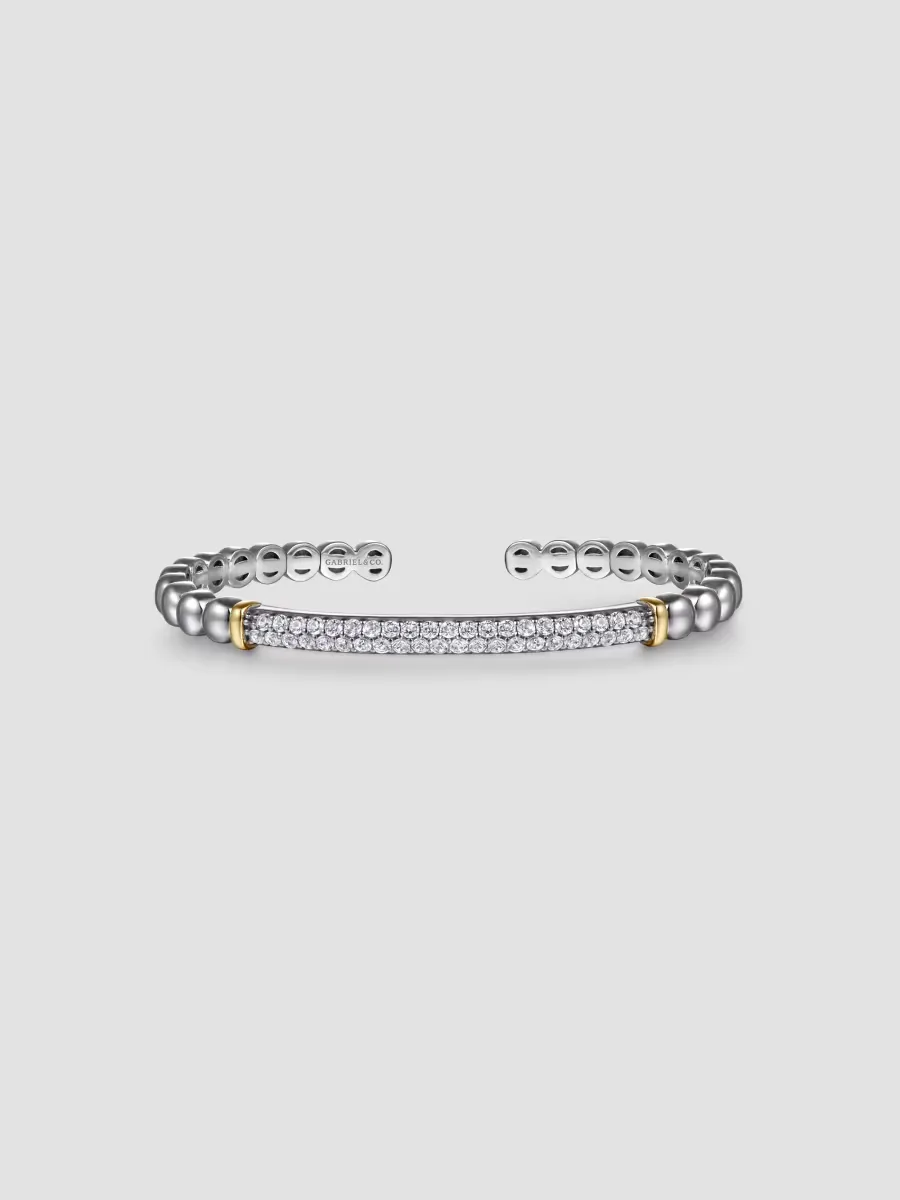 Bujukan 14K Yellow Gold, Sterling Silver & White Sapphire Open Bangle by Gabriel