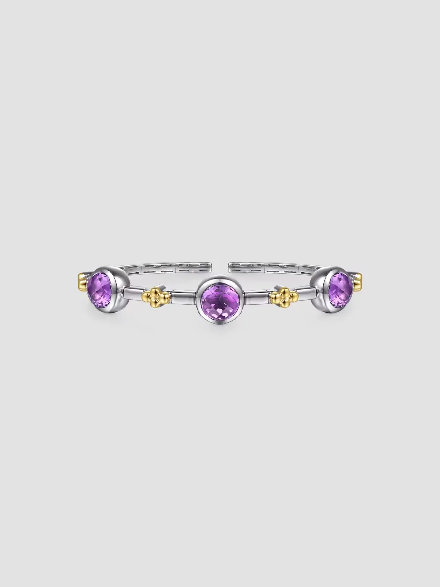 Bujukan Sterling Silver, 14K Yellow Gold & Amethyst Cuff/6 by Gabriel
