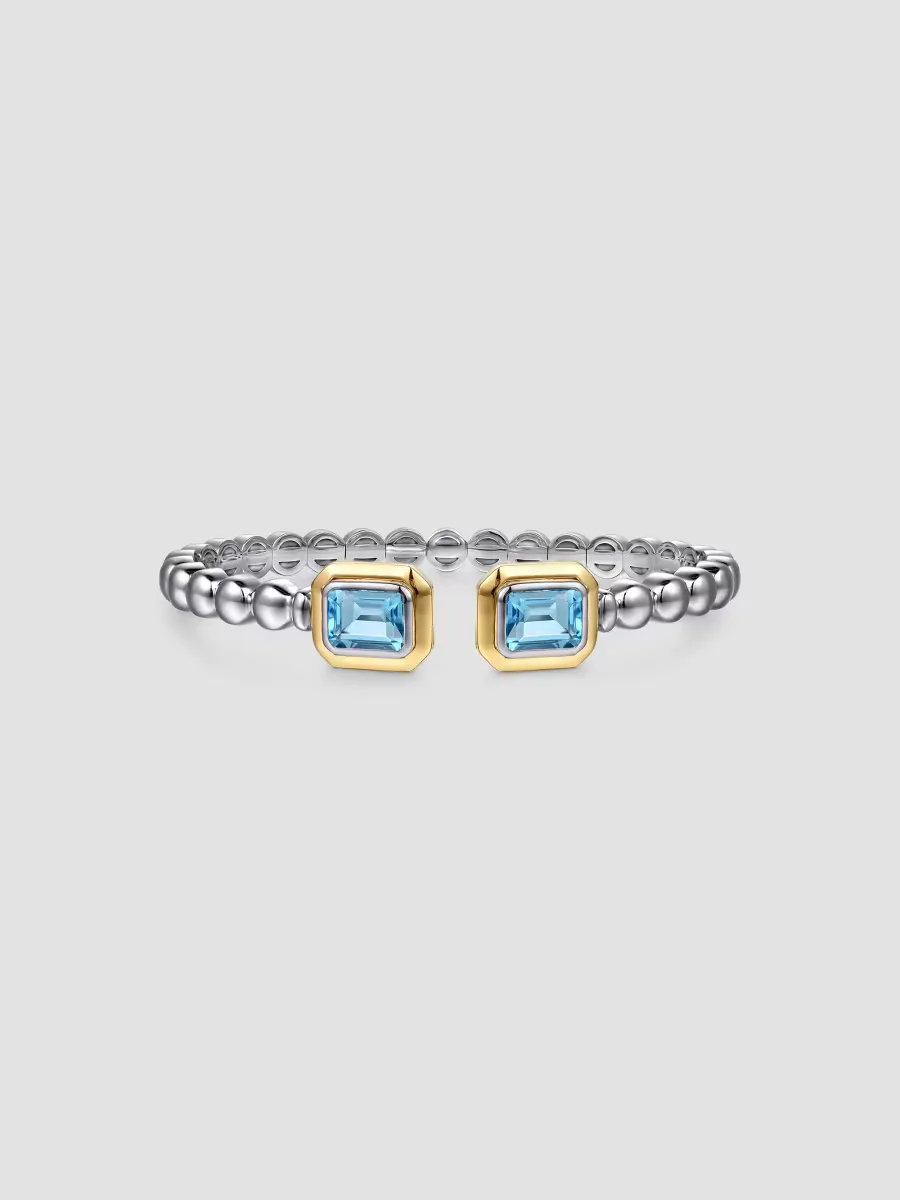 Bujukan 14K Yellow Gold, Sterling Silver & Octagon Blue Topaz Bangle Bracelet by Gabriel