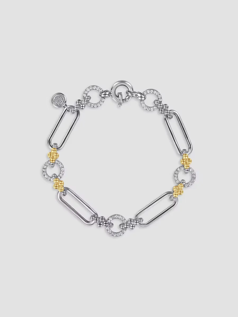 Bujukan Sterling Silver, 14K Yellow Gold & White Sapphire Mixed-Link Chain Bracelet by Gabriel
