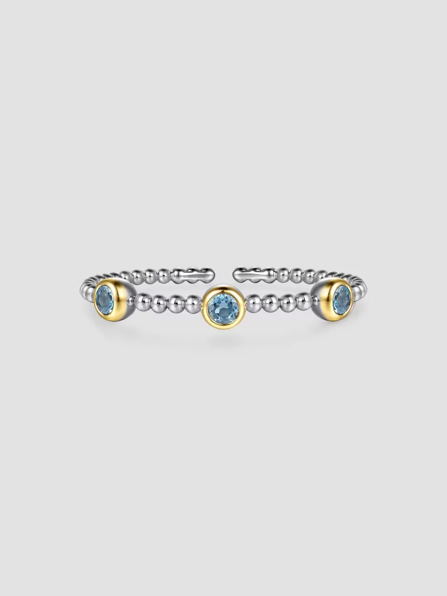 Bujukan Sterling Silver, 14K Yellow Gold & Swiss Blue Topaz Beaded Cuff/6 by Gabriel