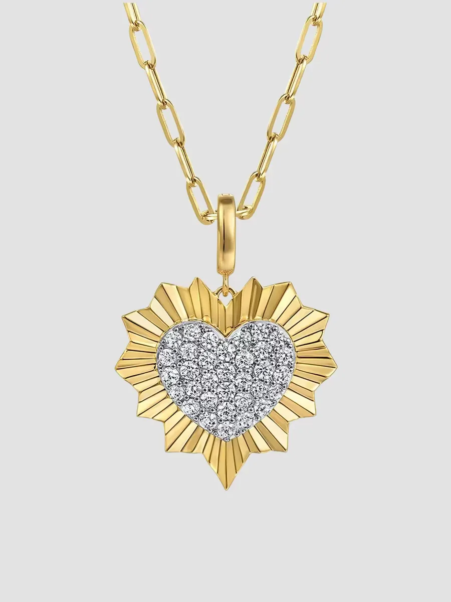 Two-Tone 14K Gold & 1.05 TCW Diamond Sunburst Heart Pendant