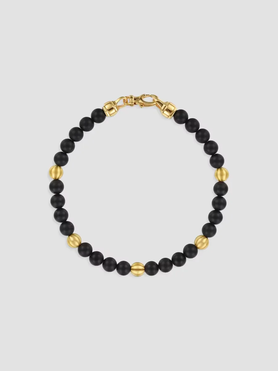 Bujukan Black Titanium & 14K Yellow Gold Beaded Bracelet