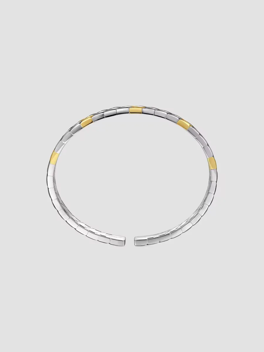 Heritage Weave Sterling Silver & 14K Yellow Gold Herringbone Cuff by Gabriel