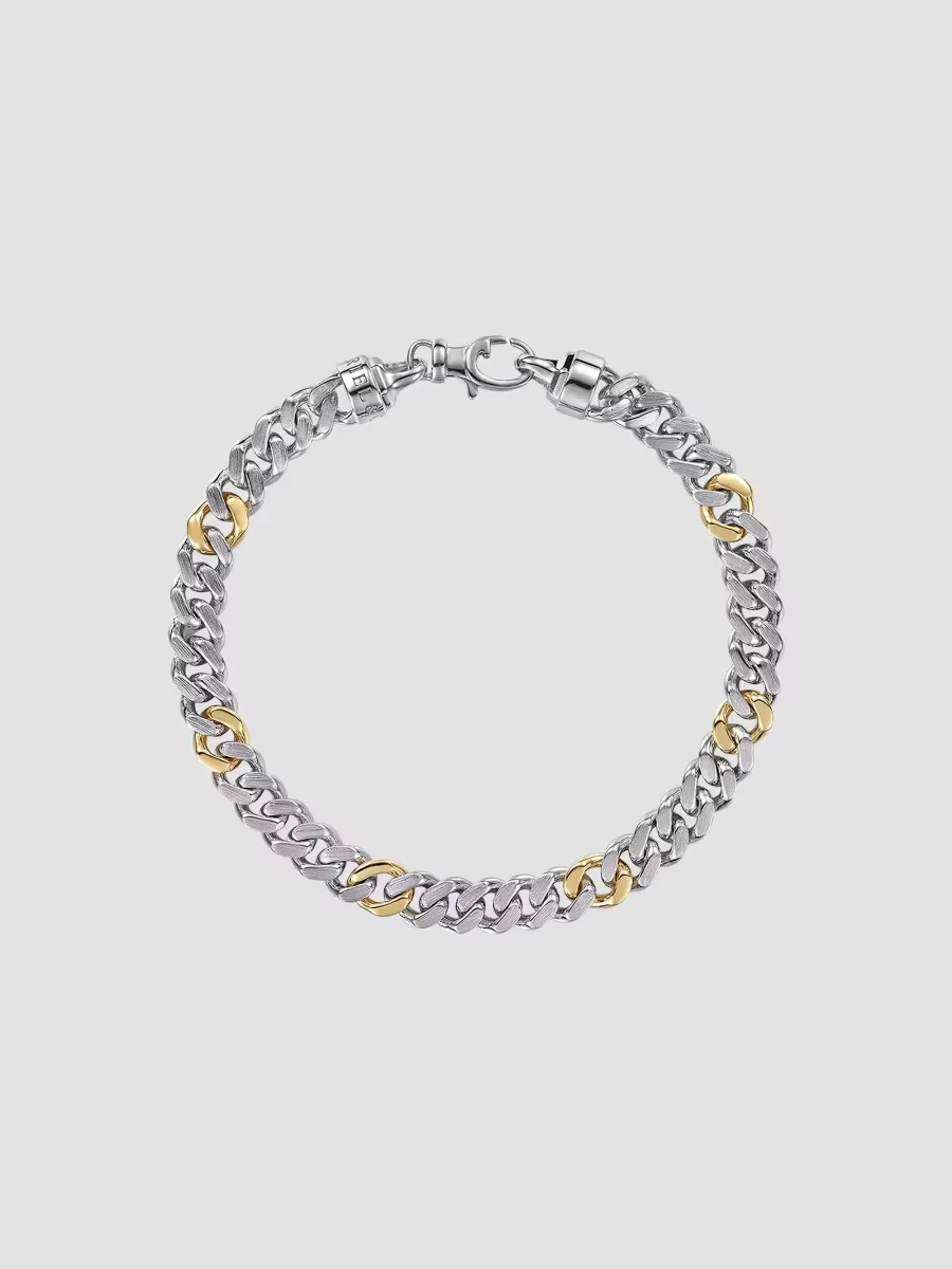 Classic Sterling Silver & 14K Yellow Gold Cuban Chain Bracelet/7MM by Gabriel