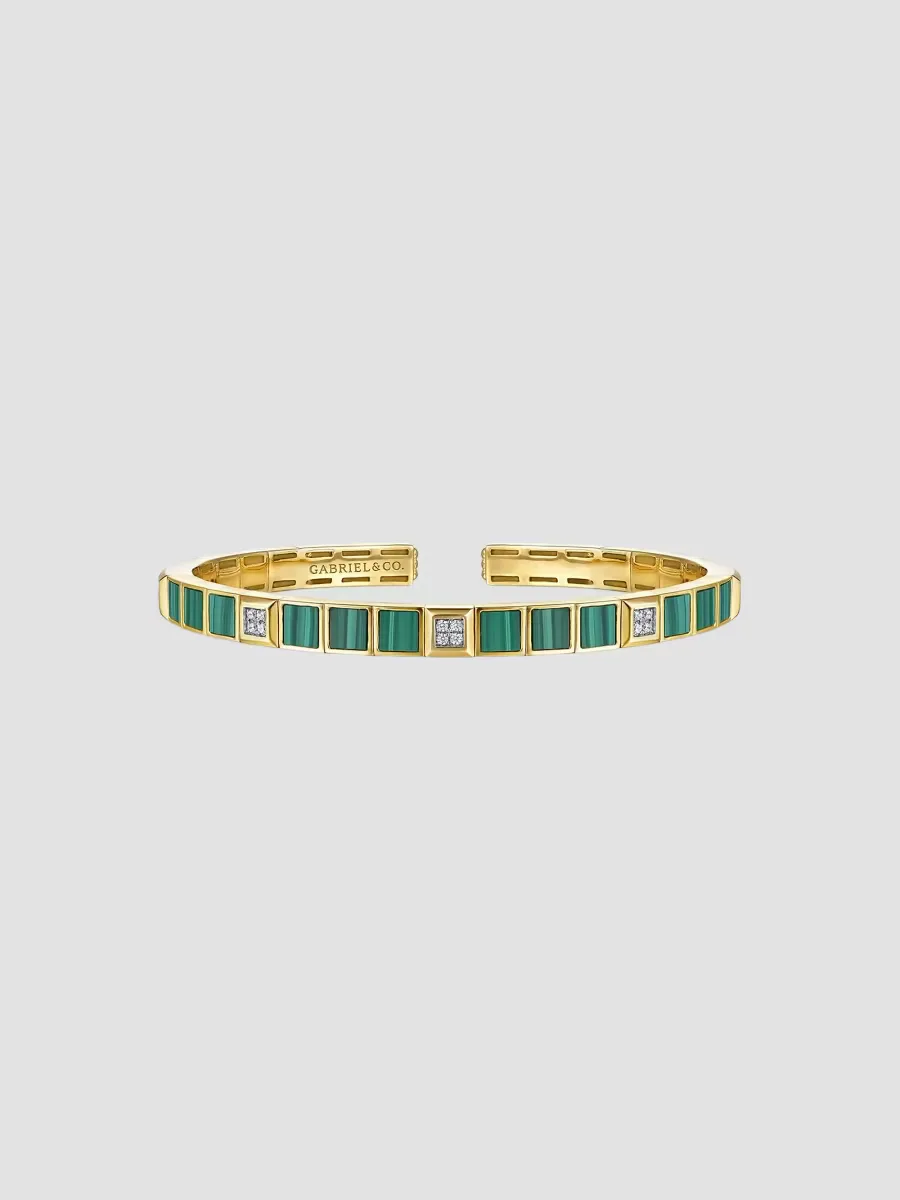 14K Yellow Gold, Malachite & 0.07 TCW Diamond Cuff by Gabriel