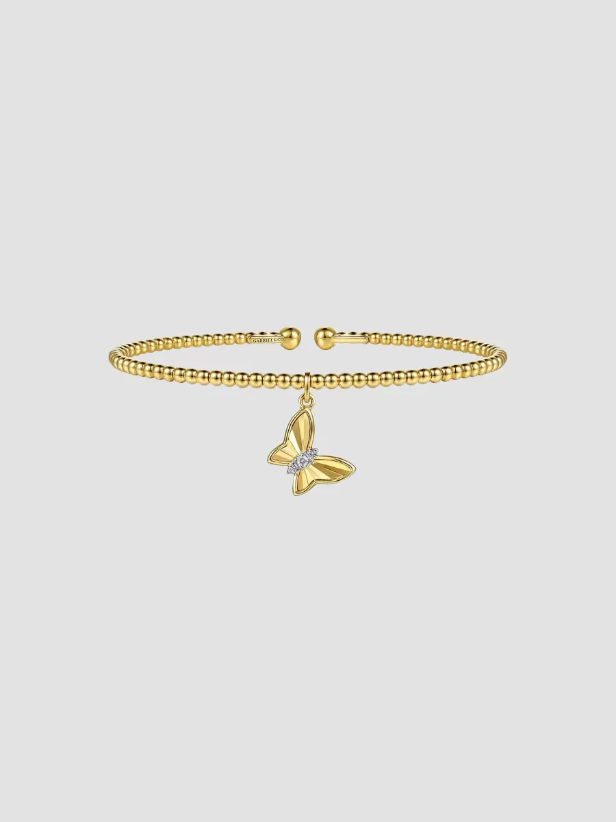 14K Yellow Gold & 0.03 TCW Diamond Beaded Cuff by Gabriel