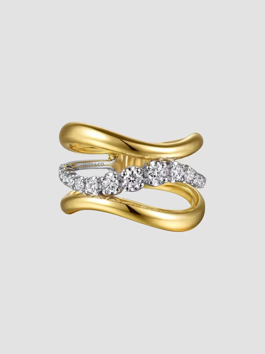 Two-Tone 14K Gold & 0.35 TCW Diamond Wavy Triple-Band Ring by Gabriel
