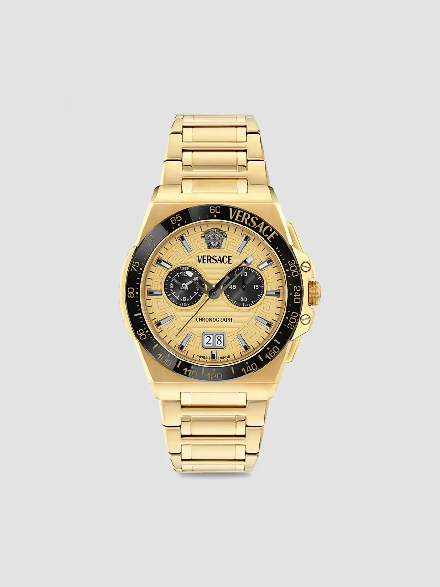 Greca Reaction Ion Yellow Gold-Plated Bracelet Watch 43MM by Versace