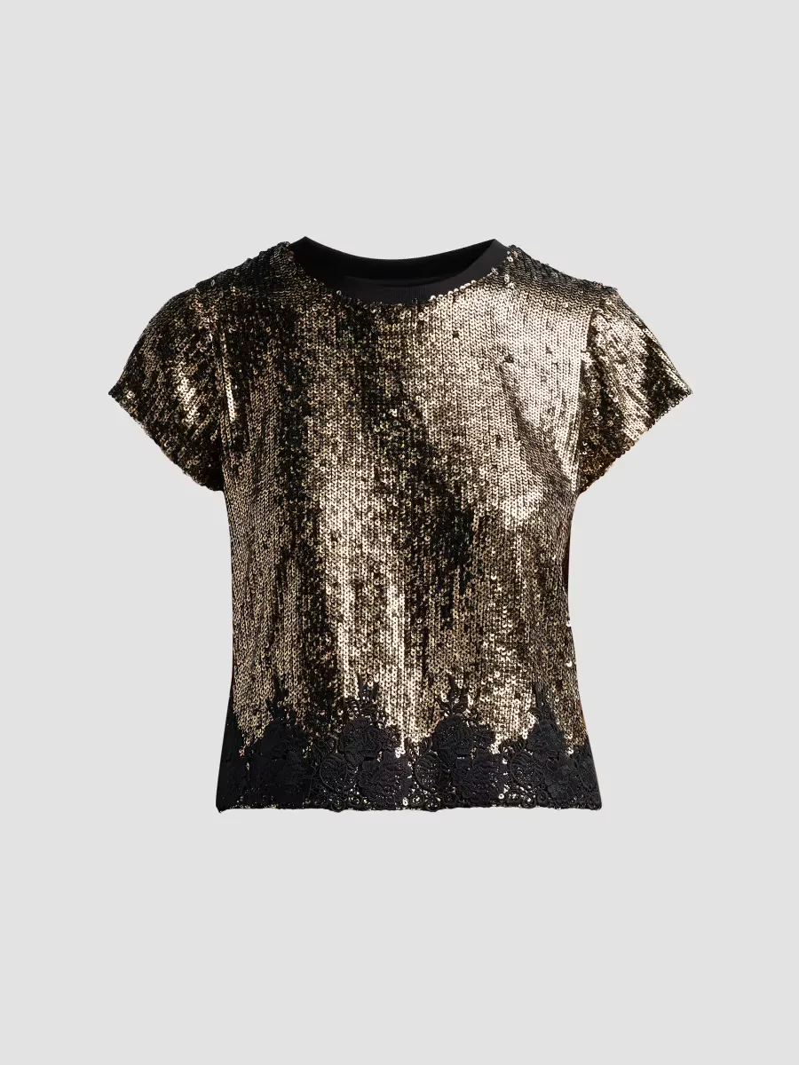 Pia Sequined Lace Crewneck Top