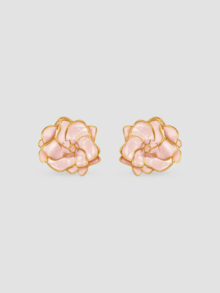 24K-Gold-Plated & Enamel Gardenia Clip-On Stud Earrings by Oscar de la Renta