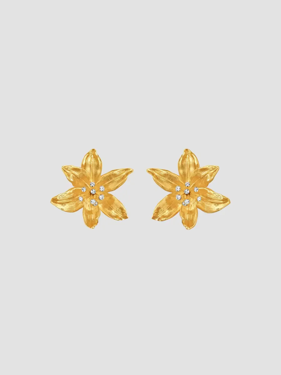 24K-Gold-Plated & Glass Crystal Lily Clip-On Stud Earrings by Oscar de la Renta