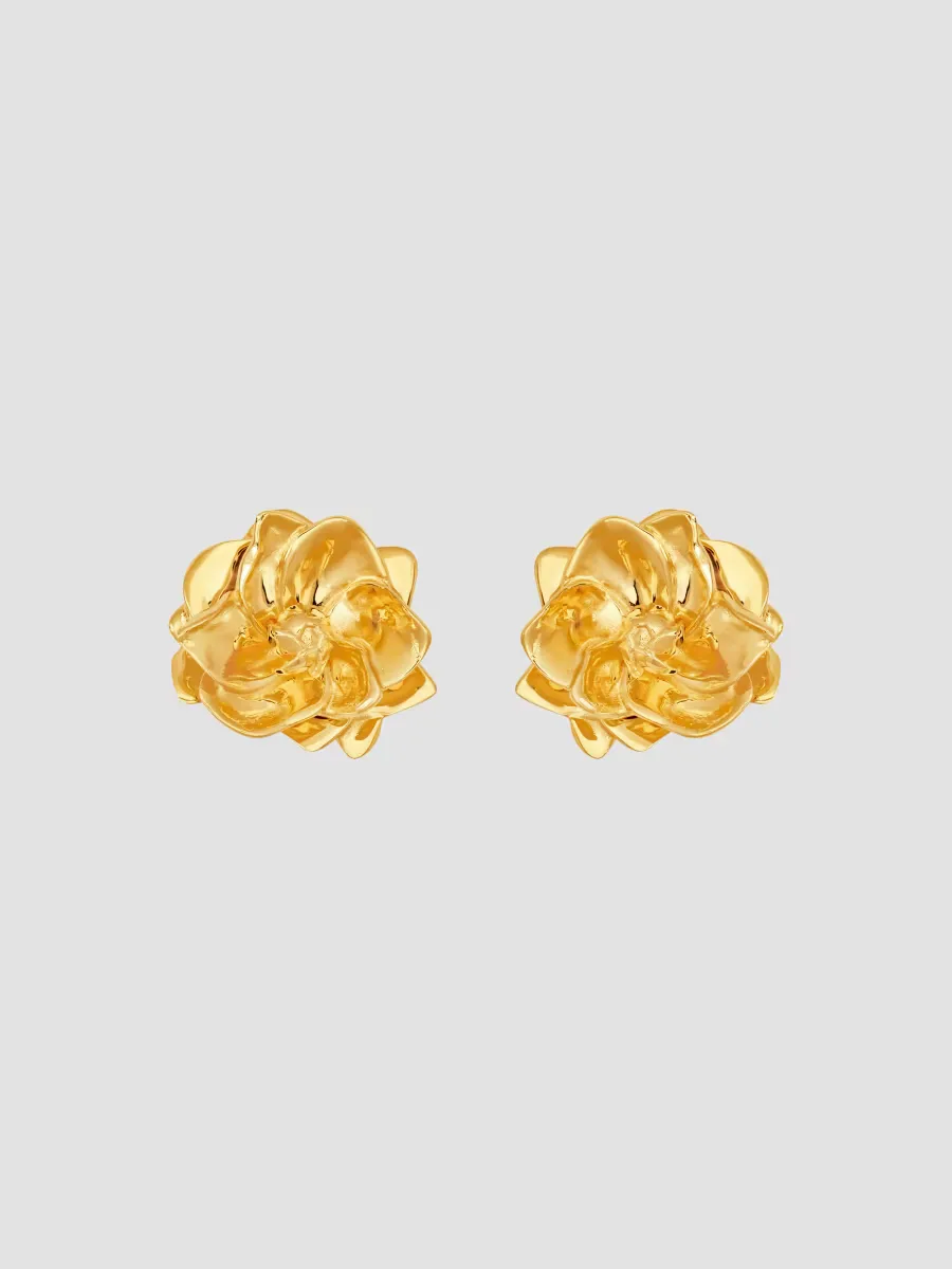 24K-Gold-Plated Gardenia Stud Earrings by Oscar de la Renta