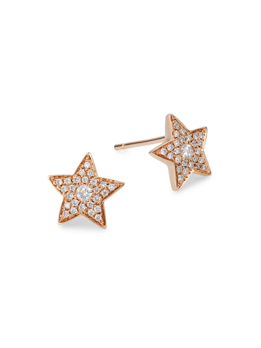 18K Rose Gold & Diamond Star Stud Earrings by Anita