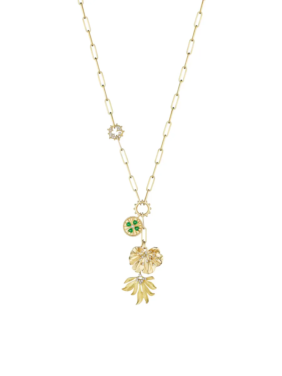 Penka 18K Yellow Gold, Tsavorite & 0.45 TCW Diamond Charm Necklace by Hueb