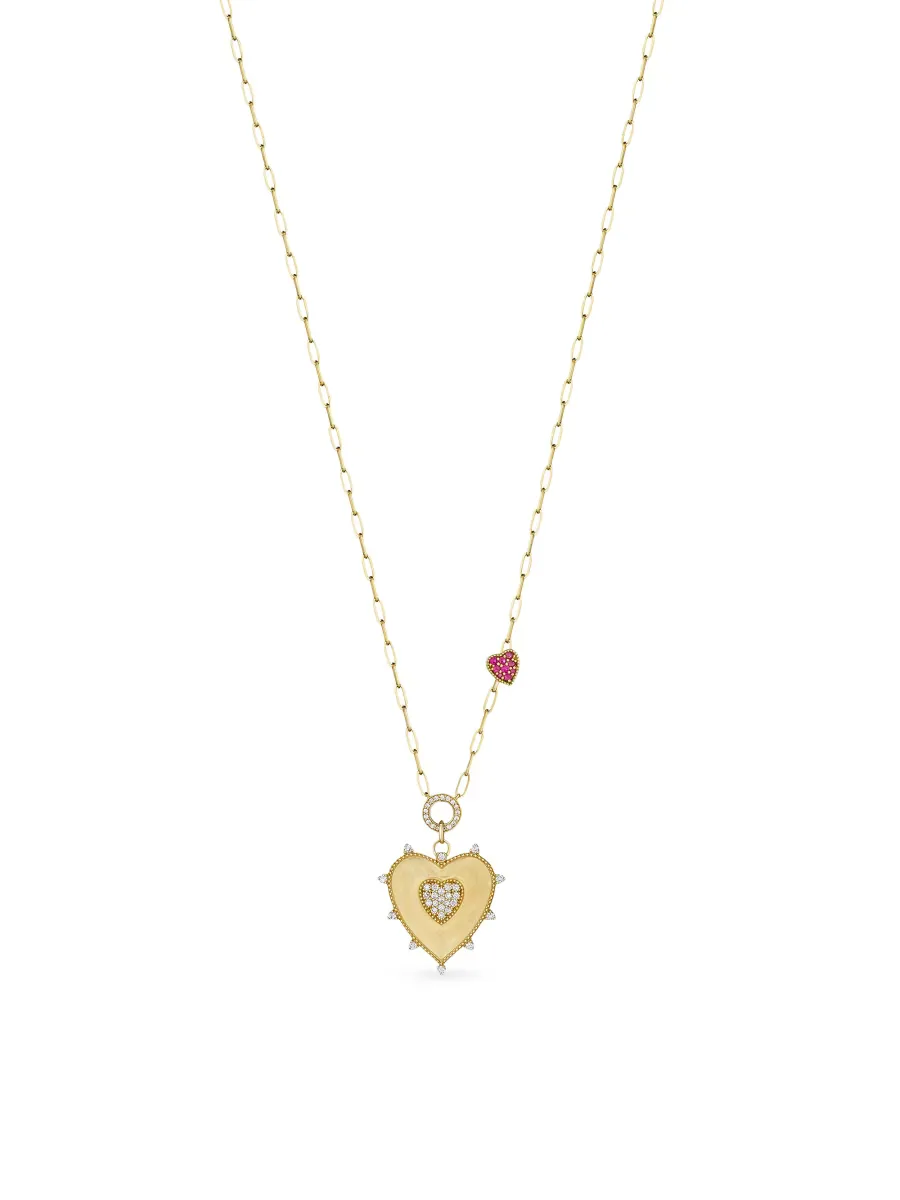 Penka 18K Yellow Gold, Ruby & 0.49 TCW Diamond Heart Pendant Necklace