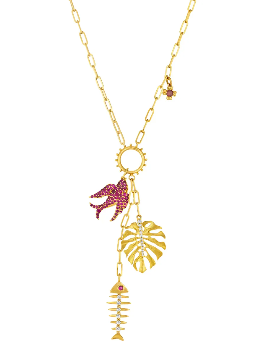 Penka Terra 18K Yellow Gold, Garnet & 0.21 TCW Diamond Charm Necklace by Hueb