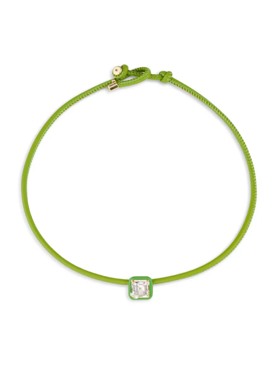 Have a Heart Pop 9K Yellow Gold, Peridot, Leather & Green Enamel Choker