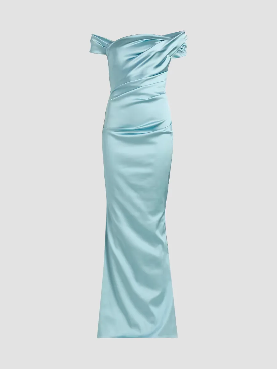 Asymmetric Draped Satin Gown