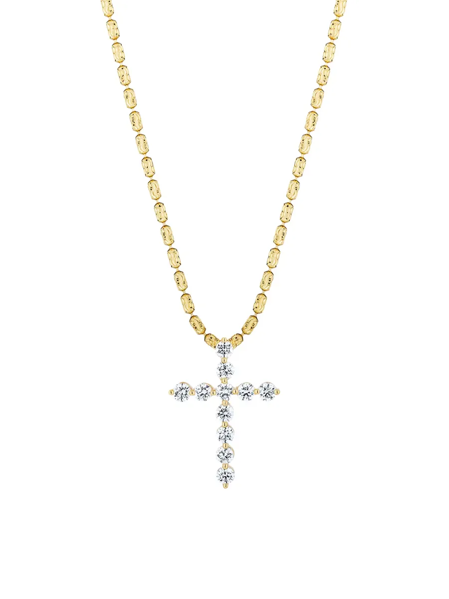 18K Gold & 1.16 TCW Diamond Cross Pendant Necklace