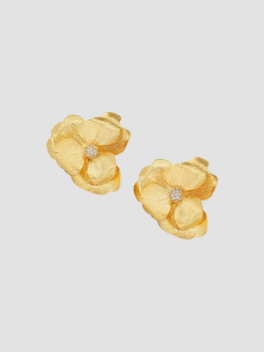 22K Goldplated Crystal Flower Clip-On Earrings by Kenneth Jay Lane