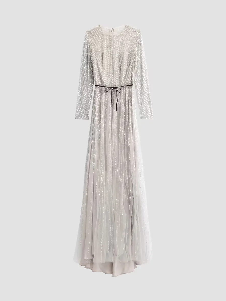 Embroidered Tulle Sheer A-Line Gown