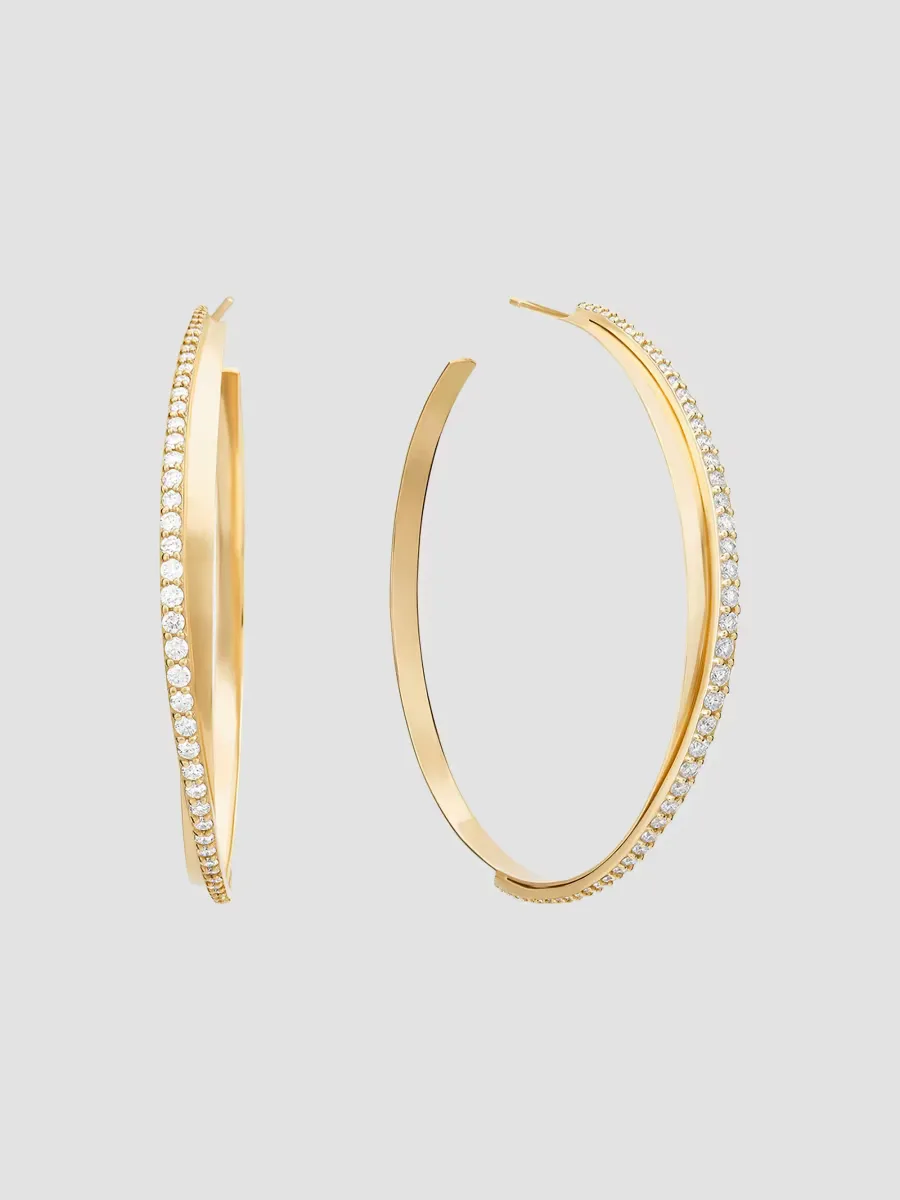 14K Yellow Gold & 1.55 TCW Diamond Beveled Hoop Earrings by Lana