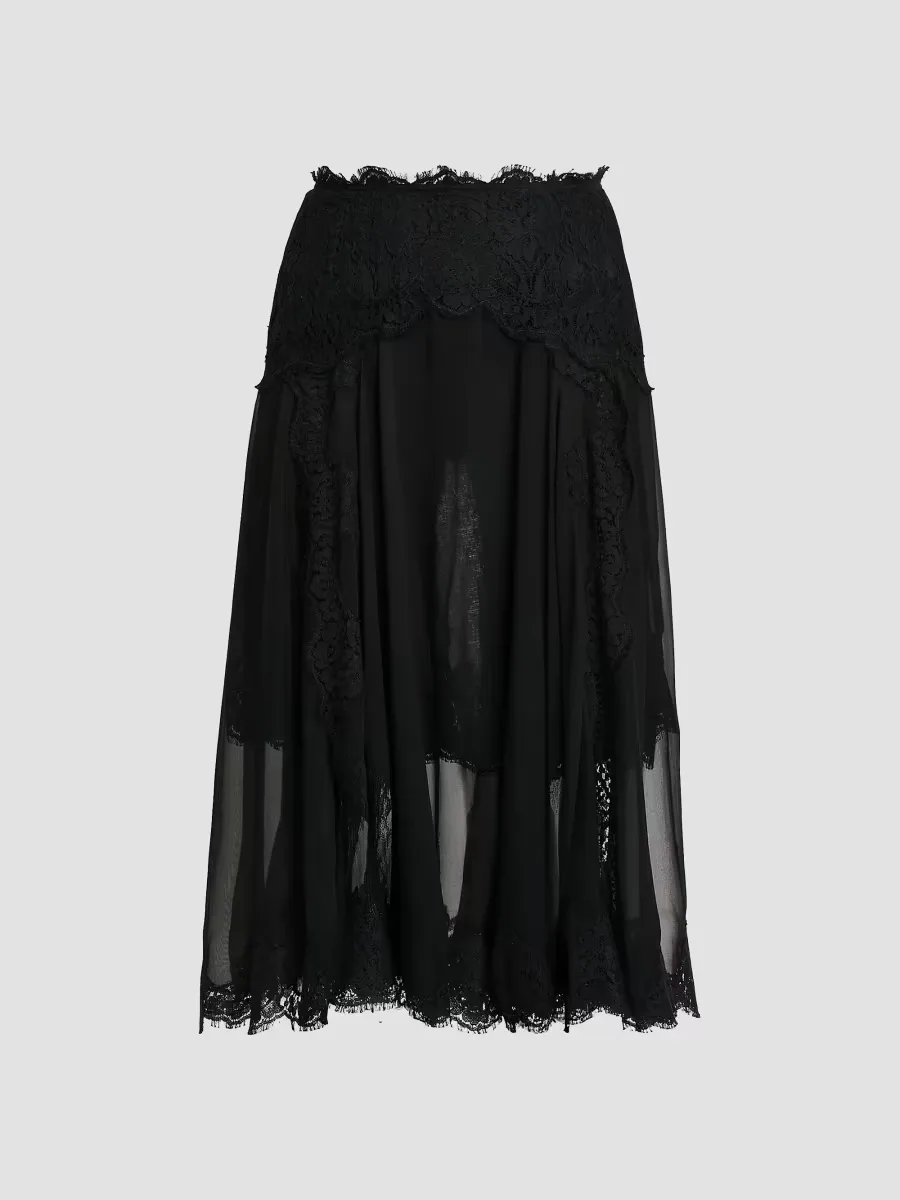 Dolce & Gabbana Lace-Trimmed Chiffon Knee-Length Skirt
