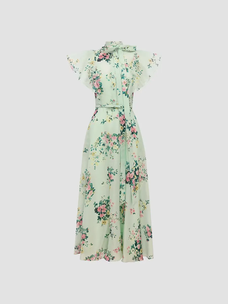 Sojourn Elsie Posy-Print Linen-Silk A-Line Midi Dress