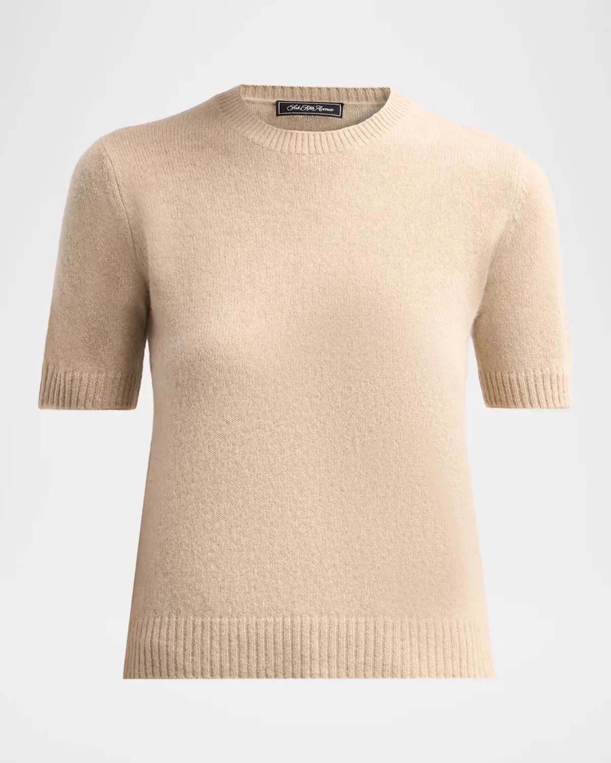 Basic Cashmere Shrunken Short-Sleeve Crewneck Sweater