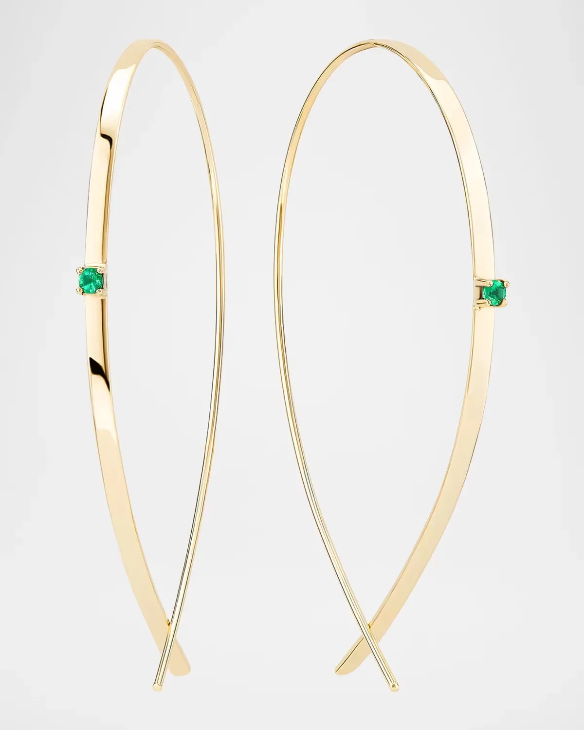 14K Yellow Gold & Emerald Upside-Down Hoop Earrings by Lana