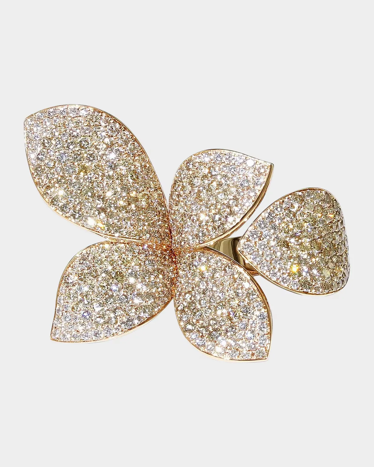 Giardini Segreti 18k Rose Gold Diamond Leaf Ring, 4.35 Cts by Pasquale Bruni