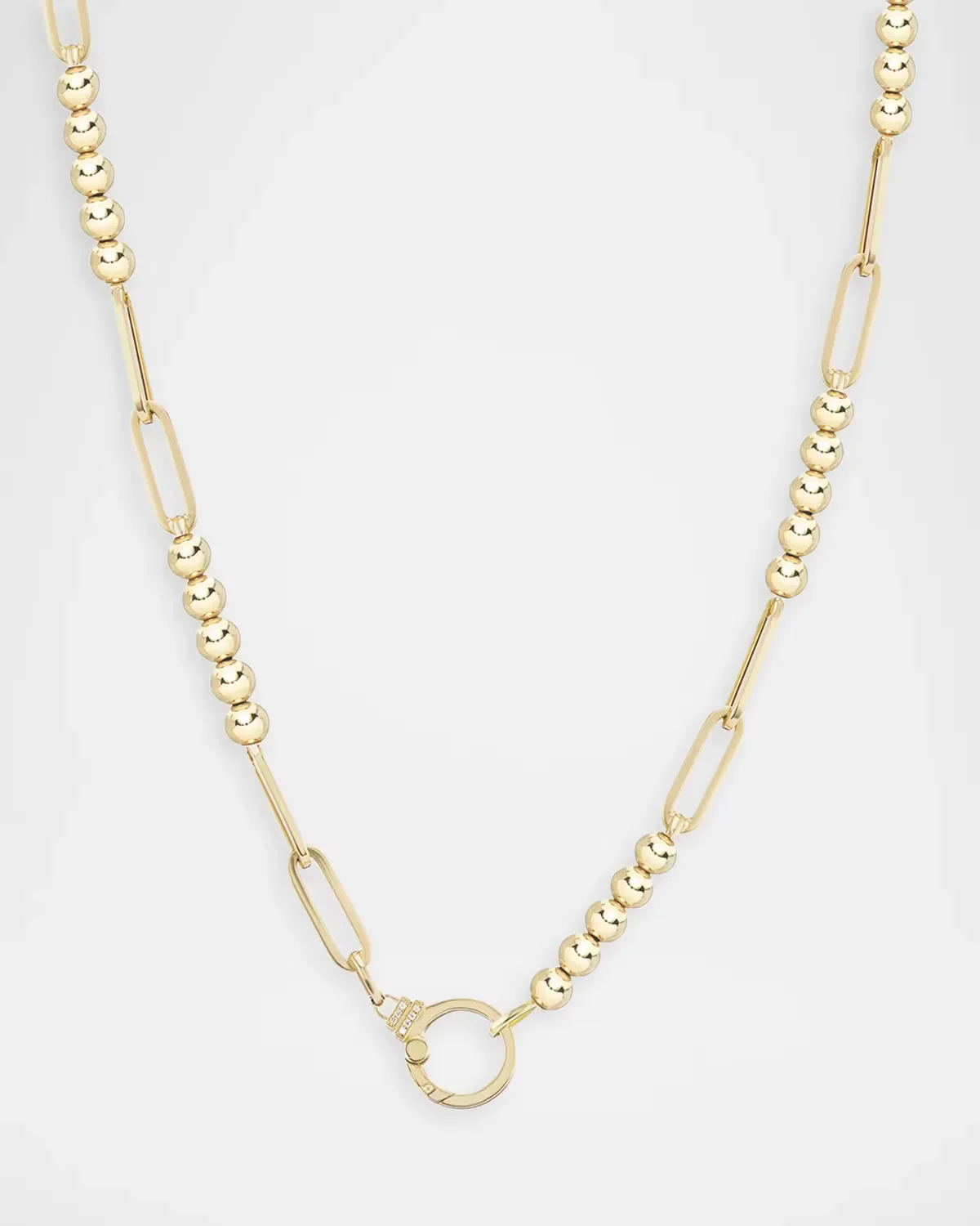 18K Yellow Gold Beaded Paperclip Chain Necklace with Diamond Clasp by Sorellina