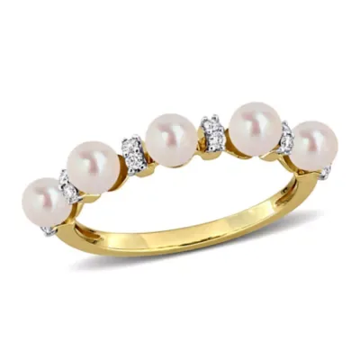 3.5-4mm Freshwater Cultured Pearl & Diamond Anniversary Ring in 14K Gold