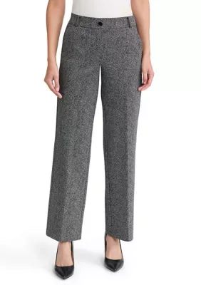 Pull-On Faux Fly Wide Leg Herringbone Pants