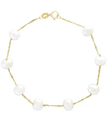 14K Gold White Fresh Water Pearl Bracelet by Lali Jewels