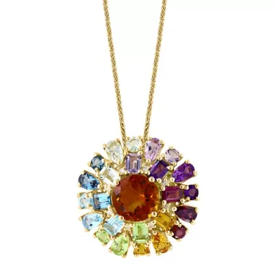 14K Yellow Gold Diamond Multicolor Gem Stones and Madeira Citrine Pendant with Chain, 18 In by Lali Jewels