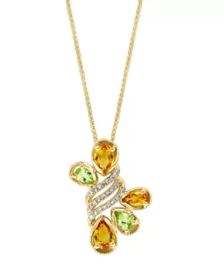 14K Yellow Gold Diamond, Peridot and Citrine Pendant with Chain, 18 In by Lali Jewels