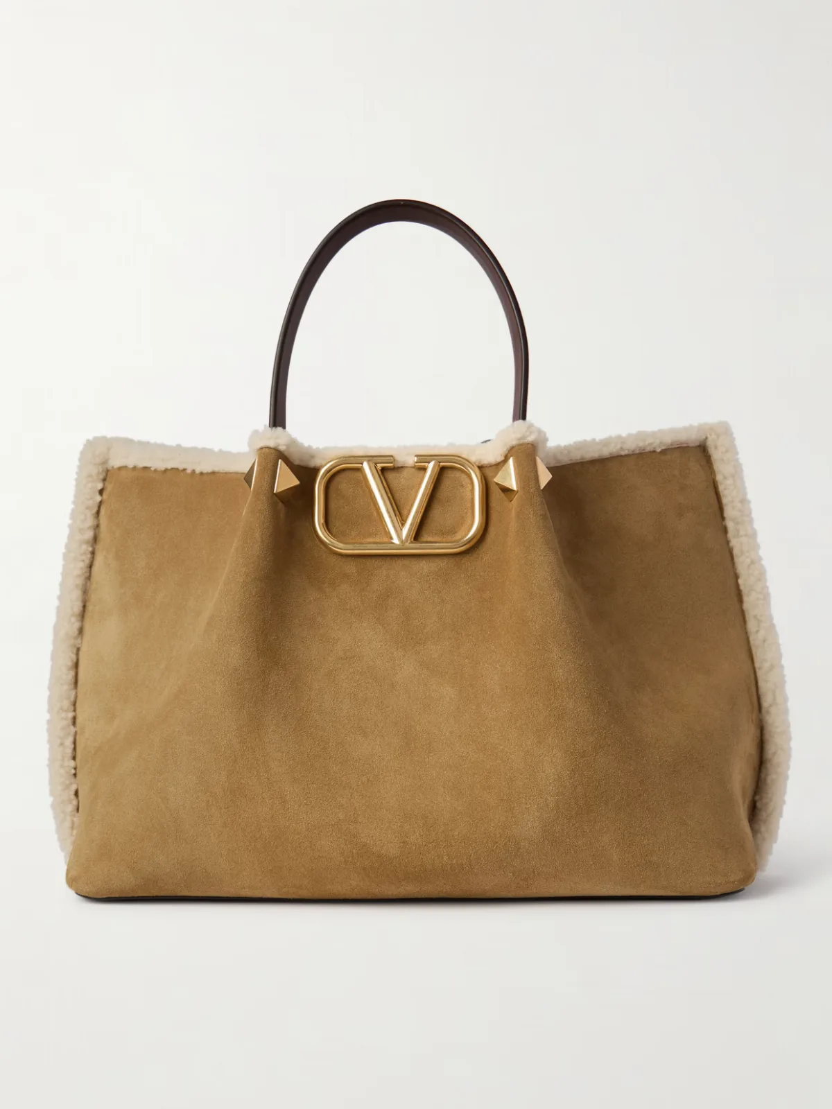 - Vlogo Medium Leather-trimmed Embellished Suede Shoulder Bag -
