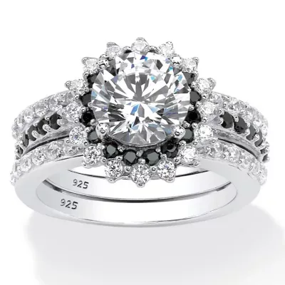 3.12 TCW Cubic Zirconia Vintage-Style Halo Bridal Set in Platinum-Plated Sterling Silver by Seta Jewelry