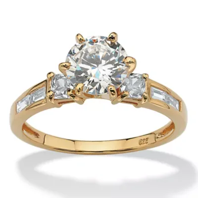 2.14 TCW Round Cubic Zirconia 18k Gold-Plated Sterling Silver Engagement Anniversary Ring by Seta Jewelry