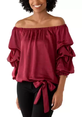 Off the Shoulder Bubble Sleeve Blouse