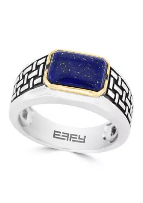Braided Pattern Sterling Silver and 14K Yellow Gold Lapis Lazuli Ring by Effy
