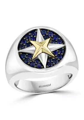 18K Yellow Gold and Sterling Silver Ring with Sapphire Stones by Effy