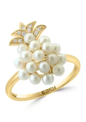 Pineapple Shaped 14K Yellow Gold Ring with Fresh Water Pearls by Effy