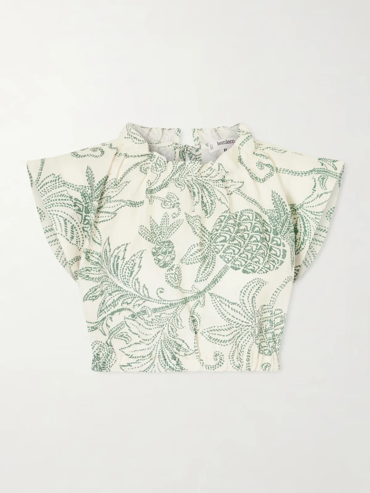 - Muna Cropped Ruched Printed Linen Top - by lemlem
