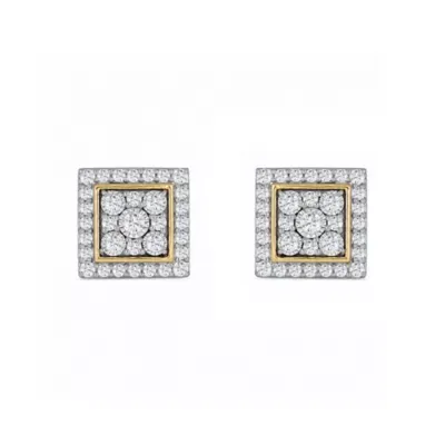 Lab Created 1/2 Cttw Lab-Grown Diamond Square Halo Stud Earrings Sterling Silver and 14K Yellow Gold Plated Sterling Silver by Belk & Co