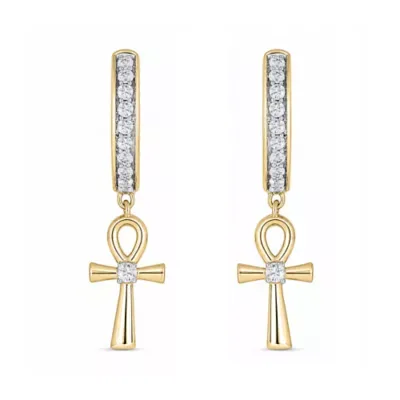 Lab Created 1/4 Cttw Lab-Grown Diamond Ankh Drop Huggie Hoop Earrings Sterling Silver and 14K Yellow Gold Plated Sterling Silver by Belk & Co
