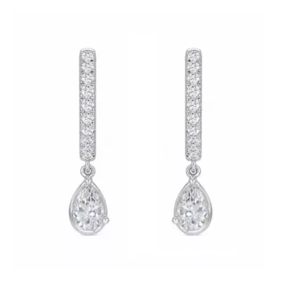 Lab Created 1 1/4 Cttw Lab-Grown Diamond Pav Huggie Hoop Earrings with Pear Drop Sterling Silver and 14K Yellow Gold Plated Sterling by Belk & Co